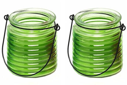 4x Citronellakaarsen in groen geribbeld glas 7,5 cm - Insecten verjagen - Geurkaarsen