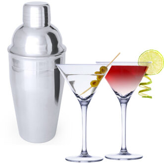 4x Cocktailglazen / martiniglazen 220 ml + cocktailshaker 550 ml RVS - Cocktailglazen Transparant