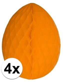 4x Decoratie paasei oranje 10 cm - Paasversiering / Paasdecoratie