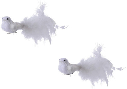 4x Decoratie vogels/vogeltjes op clip wit 17 cm - Woondecoratie/kerstversiering - Kerstboomversiering