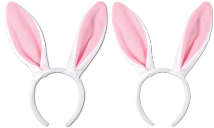 4x Diadeem met witte konijnen / hazen oren - Feest diadeem konijn / paashaas