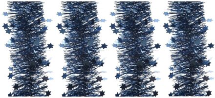 4x Donkerblauwe ster kerstslinger 10 x 270 cm kerstboom versieri
