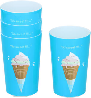 4x Drinkbekers voor peuters/kinderen met ijshoorn print melamine blauw 380 ml 7,6 x 19,6 cm - Bekers