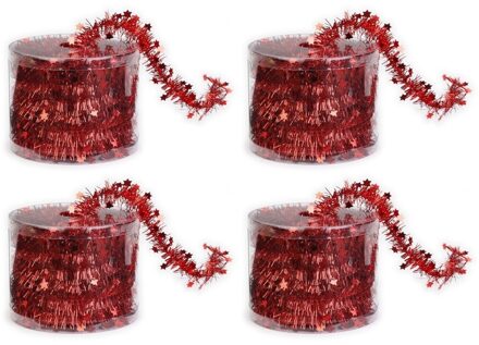 4x Dunne rode folie kerstslingers 3,5 x 700 cm