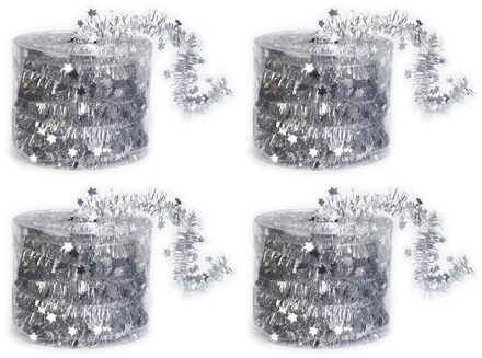 4x Dunne zilveren folie kerstslingers 3,5 x 700 cm