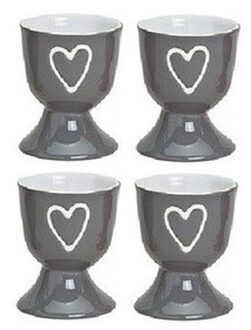4x Eierdopjes grijs met hartje 6 x 5 cm