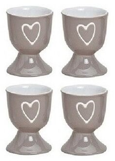 4x Eierdopjes lichtgrijs met hartje 6 x 5 cm