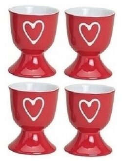 4x Eierdopjes rood met hartje 6 x 5 cm