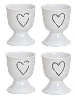 4x Eierdopjes wit met hartje 6 x 5 cm