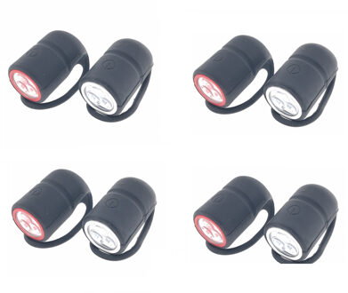 4x Fietslampen set waterdicht voorlicht en achterlicht - silicone / waterdicht - inclusief 4x knoopcelbatterij CR2032 - fietslampensetje - koplamp en achterlamp