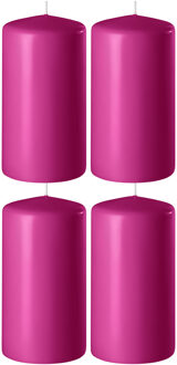 4x Fuchsia roze cilinderkaarsen/stompkaarsen 6 x 10 cm 36 branduren - Geurloze kaarsen fuchsia roze - Woondecoraties