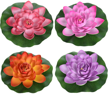 4x Gekleurde drijvende kunst waterlelie bloemen 26 cm - Tuinaccessoires - Vijverbenodigdheden - Vijverdecoratie - Nep/kunst bloemen/planten - Waterlelies