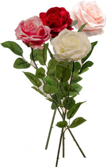 4x Gekleurde rozen Marleen bloemen kunsttakken 63 cm - Kunstbloemen Crème