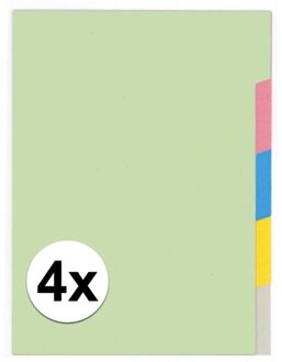 4x Gekleurde tabbladen A4 met 5 tabs