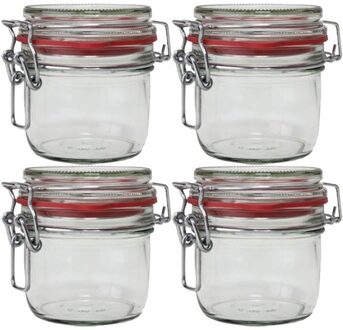 4x Glazen confituren pot/weckpot 200 ml met beugelsluiting en rubberen ring - Weckpotten Transparant