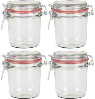 4x Glazen confituren pot/weckpot 400 ml met beugelsluiting en rubberen ring - Weckpotten Transparant