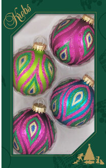 4x Glazen glitter kerstballen in vrolijke kleuren 7 cm - Kerstbal Multikleur