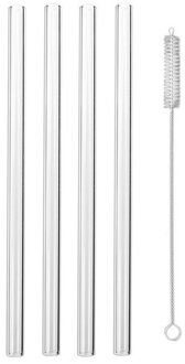 4x Glazen rietjes met ragger 20 cm - Drinkrietjes Transparant