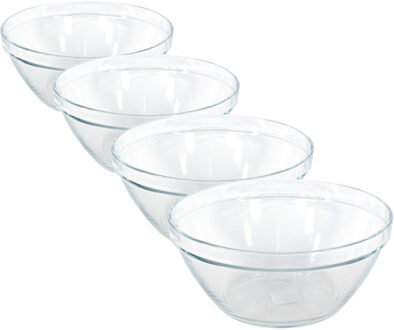 4x Glazen snackschaaltjes/keukenschaaltjes Pompei 14 cm/500 ml - Snack en tapasschalen