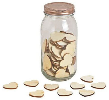 4x Glazen wenspotjes met 100 houten hartjes 17 cm bruiloft decoratie