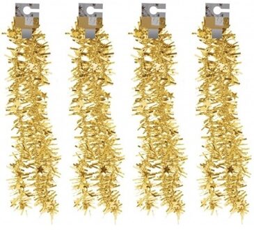 4x Gouden kerstversiering folieslingers met sterretjes 180 cm