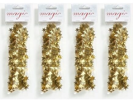 4x Gouden spiraal slingers met sterren 750cm kerstboom Goudkleurig