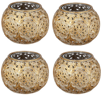 4x Gouden waxinelicht / theelicht houder met glas 7 cm - Woonaccessoires/woondecoraties kaarsenhouders