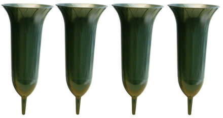 4x Groene kunststof grafvazen 26 cm - Grafvazen grafkaarsen