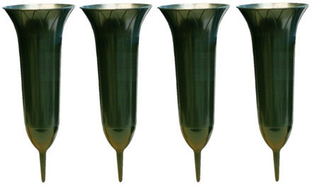 4x Groene kunststof grafvazen 31 cm - Grafvazen grafkaarsen