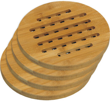 4x Houten onderzetters 19 cm rond - Panonderzetters Bruin