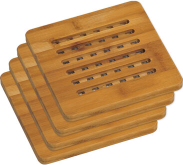 4x Houten onderzetters 20 x 20 cm vierkant - Panonderzetters Bruin