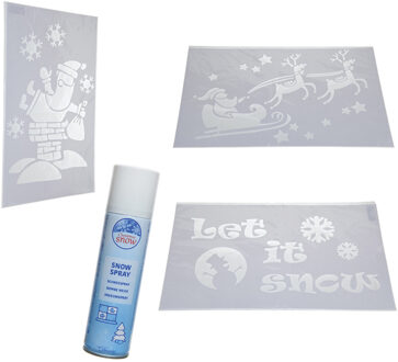 4x Kerst decoratie raamsjablonen 54 cm met busje ECO spuitsneeuw van 150 ml - Raam sneeuw figuren maken
