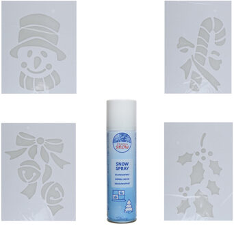 4x kerst decoratie raamsjablonen met busje spuitsneeuw - Kerst raamsjablonen Wit