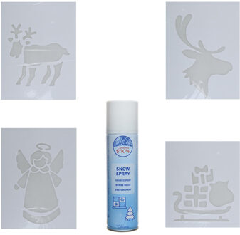 4x kerst decoratie raamsjablonen met busje spuitsneeuw - Kerst raamsjablonen Wit