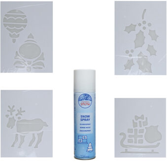 4x kerst decoratie raamsjablonen met busje spuitsneeuw - Kerst raamsjablonen Wit