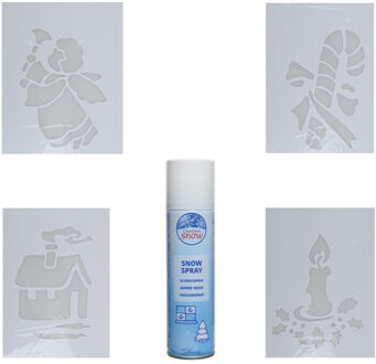 4x kerst decoratie raamsjablonen met busje spuitsneeuw Wit