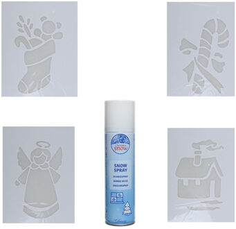4x kerst decoratie raamsjablonen met busje spuitsneeuw Wit