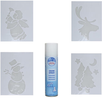 4x kerst decoratie raamsjablonen met busje spuitsneeuw Wit