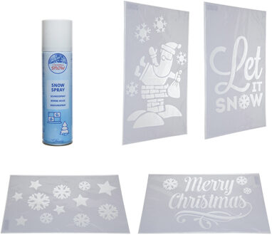 4x kerst decoratie raamsjablonen met busje spuitsneeuw Wit