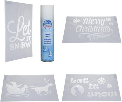 4x kerst decoratie raamsjablonen met busje spuitsneeuw Wit