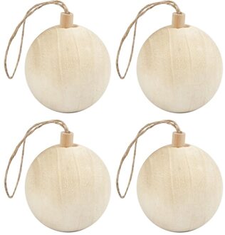 4x Kerstboom decoratie ballen van licht hout 6,4 cm Beige