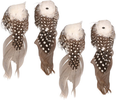 4x Kerstboom decoratie vogeltjes op clip grijs/wit 11 cm