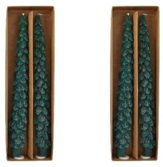 4x Kerstboom kerst kaarsen donkergroen 26 cm