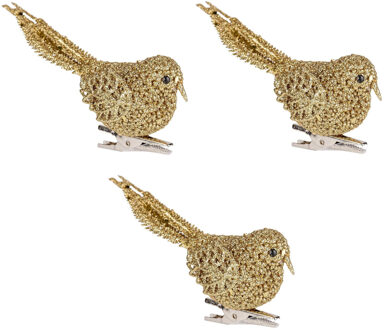 4x Kerstboomversiering glitter gouden vogeltjes op clip 12 cm
