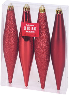 4x Kerstboomversiering rode pegels kersthangers kunststof 15 cm