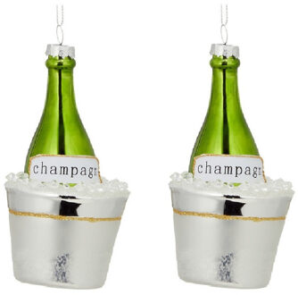 4x Kersthanger figuurtjes glazen champagne fles 14 cm