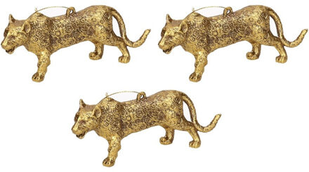 4x Kersthangers figuurtjes luipaard goud 12,5 cm