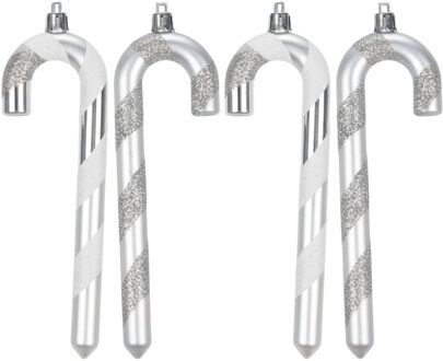4x Kersthangers figuurtjes zuurstokken zilver 14 cm