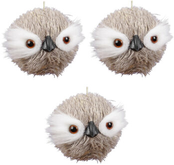 4x Kersthangers/kerstornamenten figuurtjes uil beige 9 cm