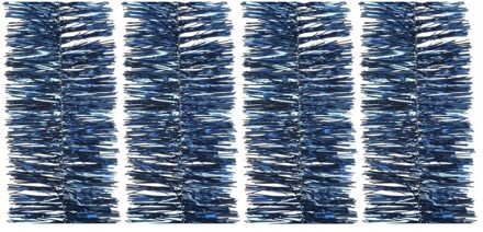 4x Kerstslinger donkerblauw 270 cm - Guirlande folie lametta - Donkerblauwe kerstboom versieringen